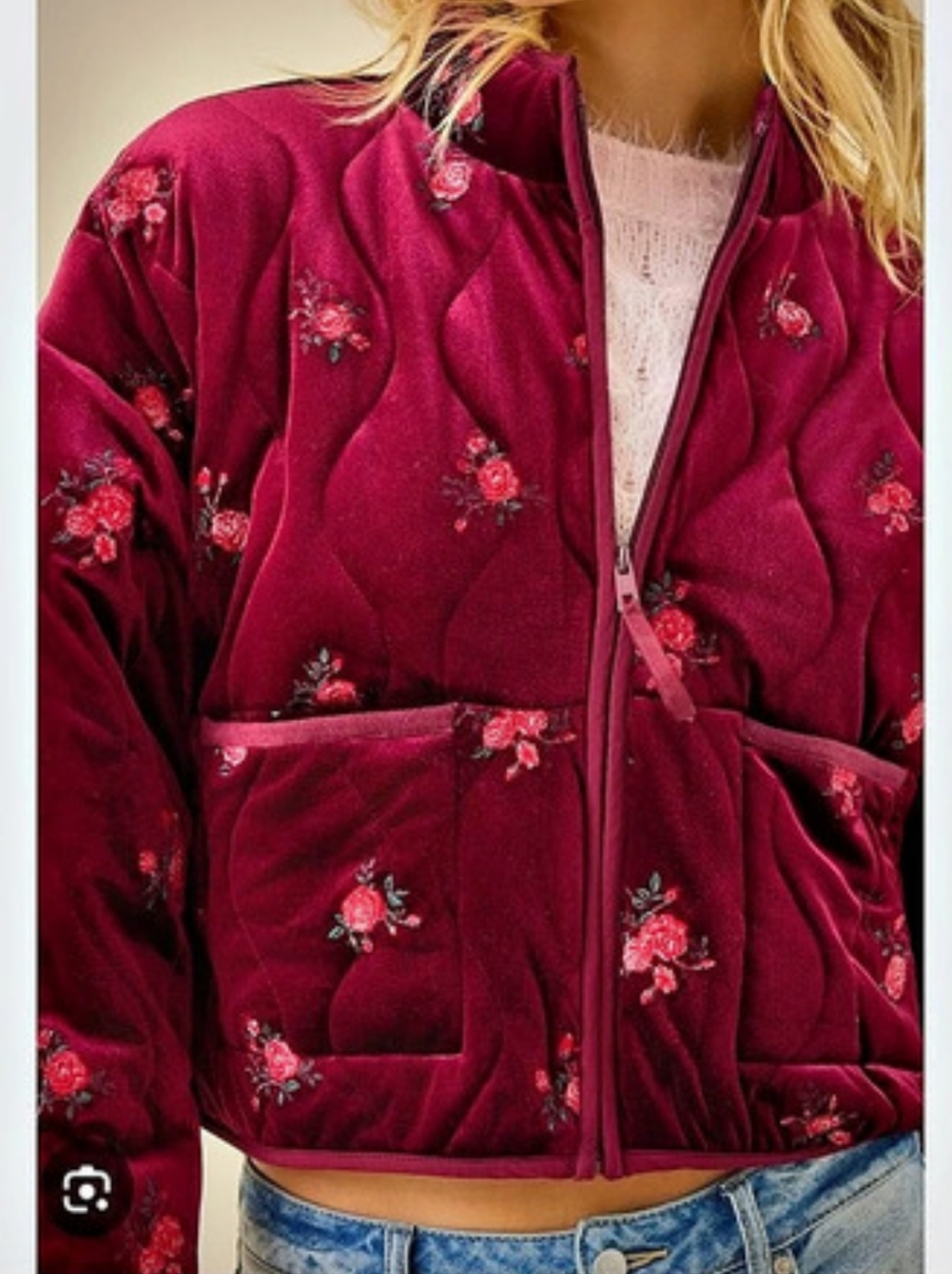 Altard State Freya Floral Velvet Quilted Puffer Jacket NWT